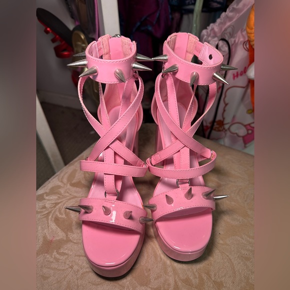 Dolls Kill Shoes - WIDOW dollskill pink Strappy Spiked Sandals